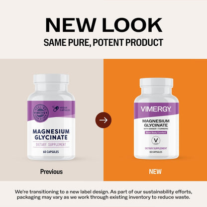 VIMERGY Magnesium Glycinat – Stressunterstützung – Chelatiert zur Vermeidung von Magenbeschwerden* – Fördert Herzgesundheit & Energie* – Koscher, Vegan, Glutenfrei – 60 Kapseln
