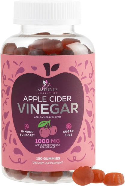 Apfelessig Gummies 1000 mg pro Portion - Zuckerfrei ACV Gummies Vitaminpräparat - Vitamin B12 & B6 für Energie - Verdauung, Entgiftung & Reinigung Unterstützung, Vegan, Glutenfrei, Nicht-GVO - 120 Gummies