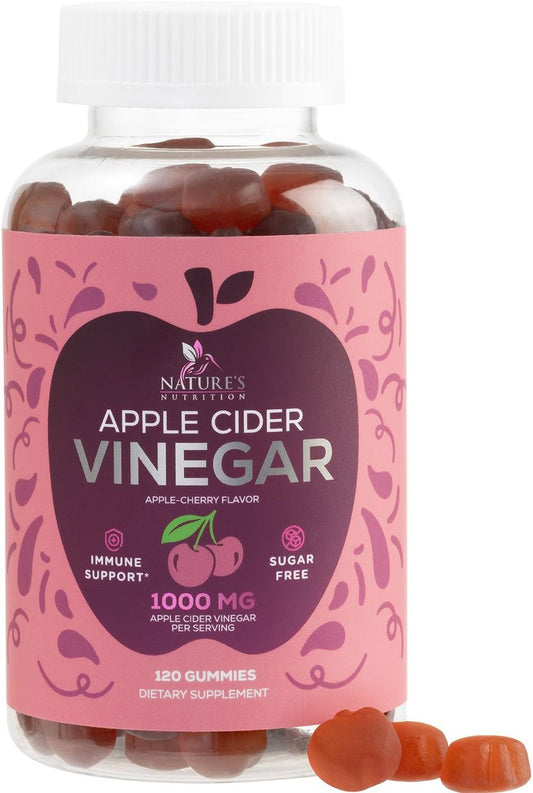 Apfelessig Gummies 1000 mg pro Portion - Zuckerfrei ACV Gummies Vitaminpräparat - Vitamin B12 & B6 für Energie - Verdauung, Entgiftung & Reinigung Unterstützung, Vegan, Glutenfrei, Nicht-GVO - 120 Gummies