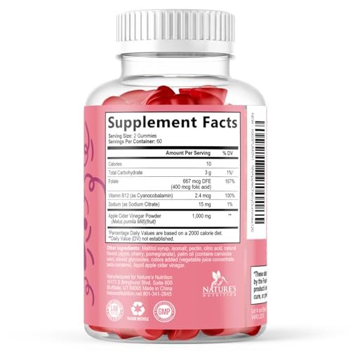 Apfelessig Gummies 1000 mg pro Portion - Zuckerfrei ACV Gummies Vitaminpräparat - Vitamin B12 & B6 für Energie - Verdauung, Entgiftung & Reinigung Unterstützung, Vegan, Glutenfrei, Nicht-GVO - 120 Gummies
