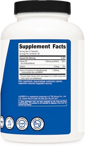 Nutricost HMB (1500 mg) und Vitamin D3 (6000 IE) Kapseln - 240 Kapseln, 80 Portionen - Glutenfrei und Nicht-GVO