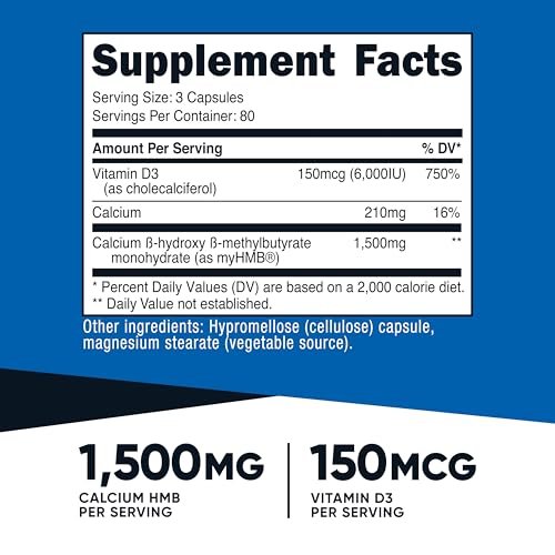 Nutricost HMB (1500 mg) und Vitamin D3 (6000 IE) Kapseln - 240 Kapseln, 80 Portionen - Glutenfrei und Nicht-GVO