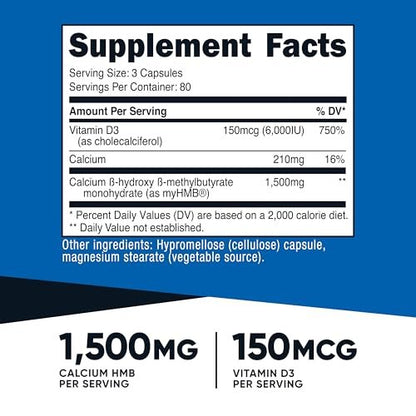 Nutricost HMB (1500 mg) und Vitamin D3 (6000 IE) Kapseln - 240 Kapseln, 80 Portionen - Glutenfrei und Nicht-GVO