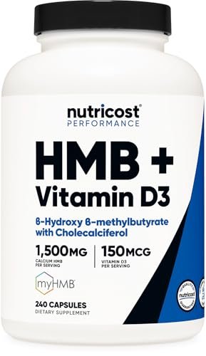 Nutricost HMB (1500 mg) und Vitamin D3 (6000 IE) Kapseln - 240 Kapseln, 80 Portionen - Glutenfrei und Nicht-GVO