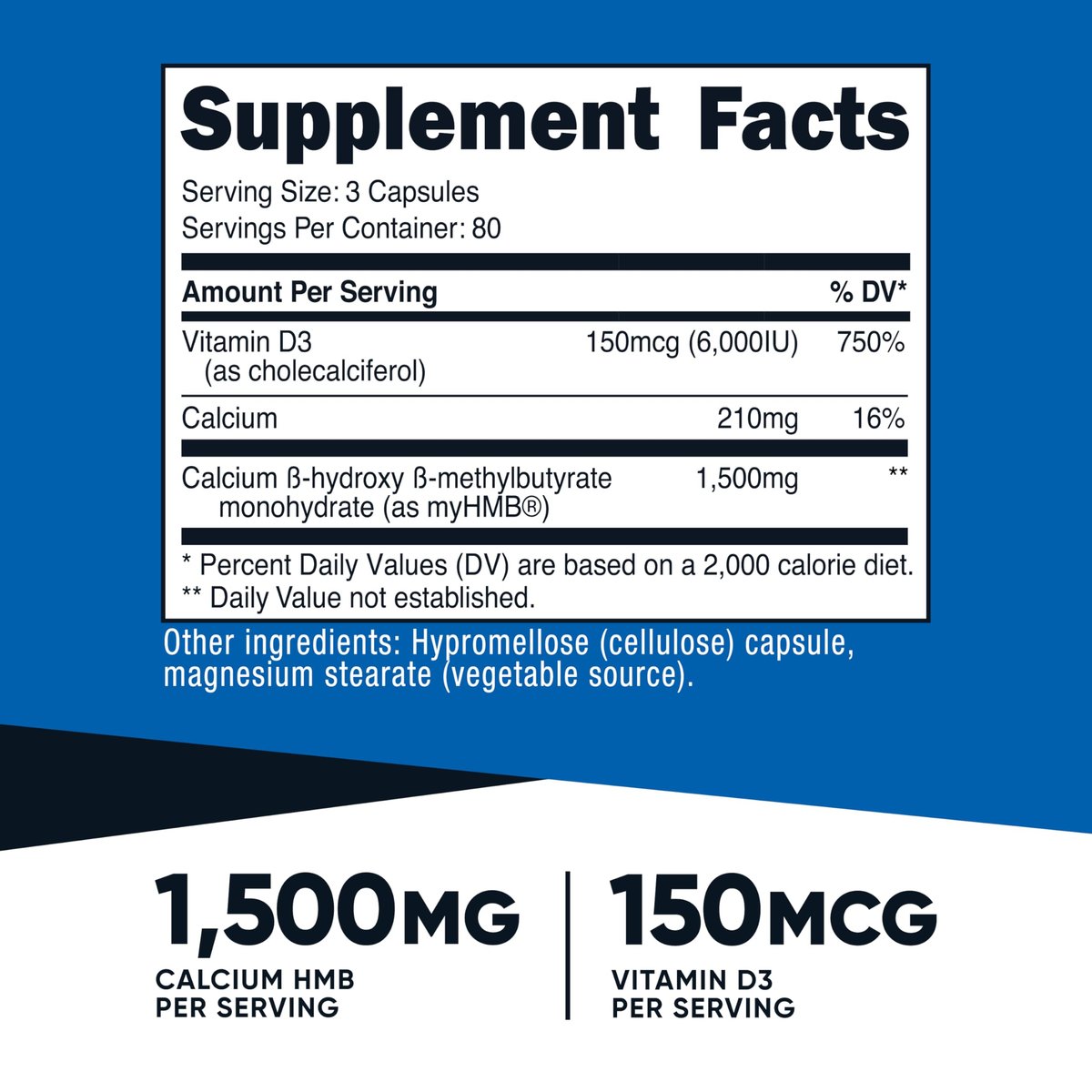 Nutricost HMB (1500 mg) und Vitamin D3 (6000 IE) Kapseln - 240 Kapseln, 80 Portionen - Glutenfrei und Nicht-GVO