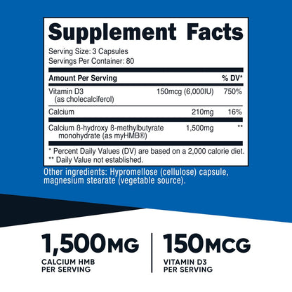 Nutricost HMB (1500 mg) und Vitamin D3 (6000 IE) Kapseln - 240 Kapseln, 80 Portionen - Glutenfrei und Nicht-GVO