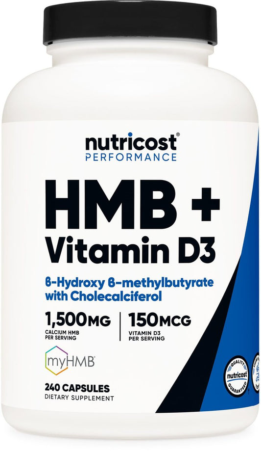Nutricost HMB (1500 mg) und Vitamin D3 (6000 IE) Kapseln - 240 Kapseln, 80 Portionen - Glutenfrei und Nicht-GVO