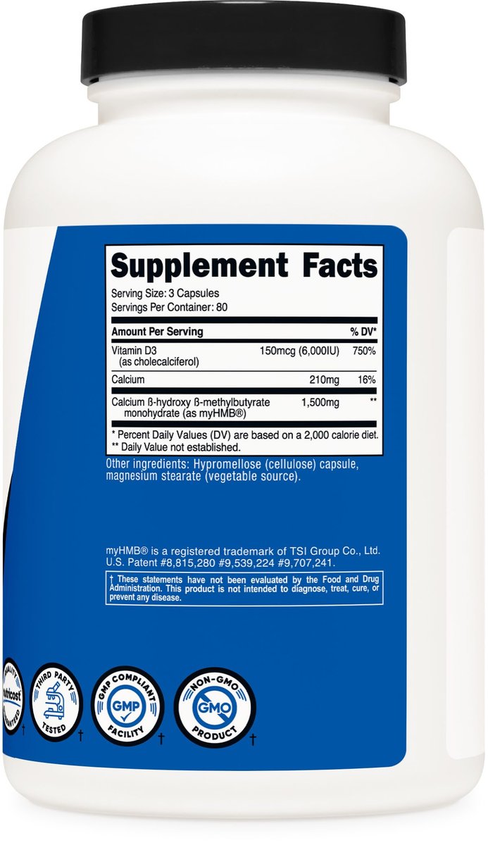 Nutricost HMB (1500 mg) und Vitamin D3 (6000 IE) Kapseln - 240 Kapseln, 80 Portionen - Glutenfrei und Nicht-GVO
