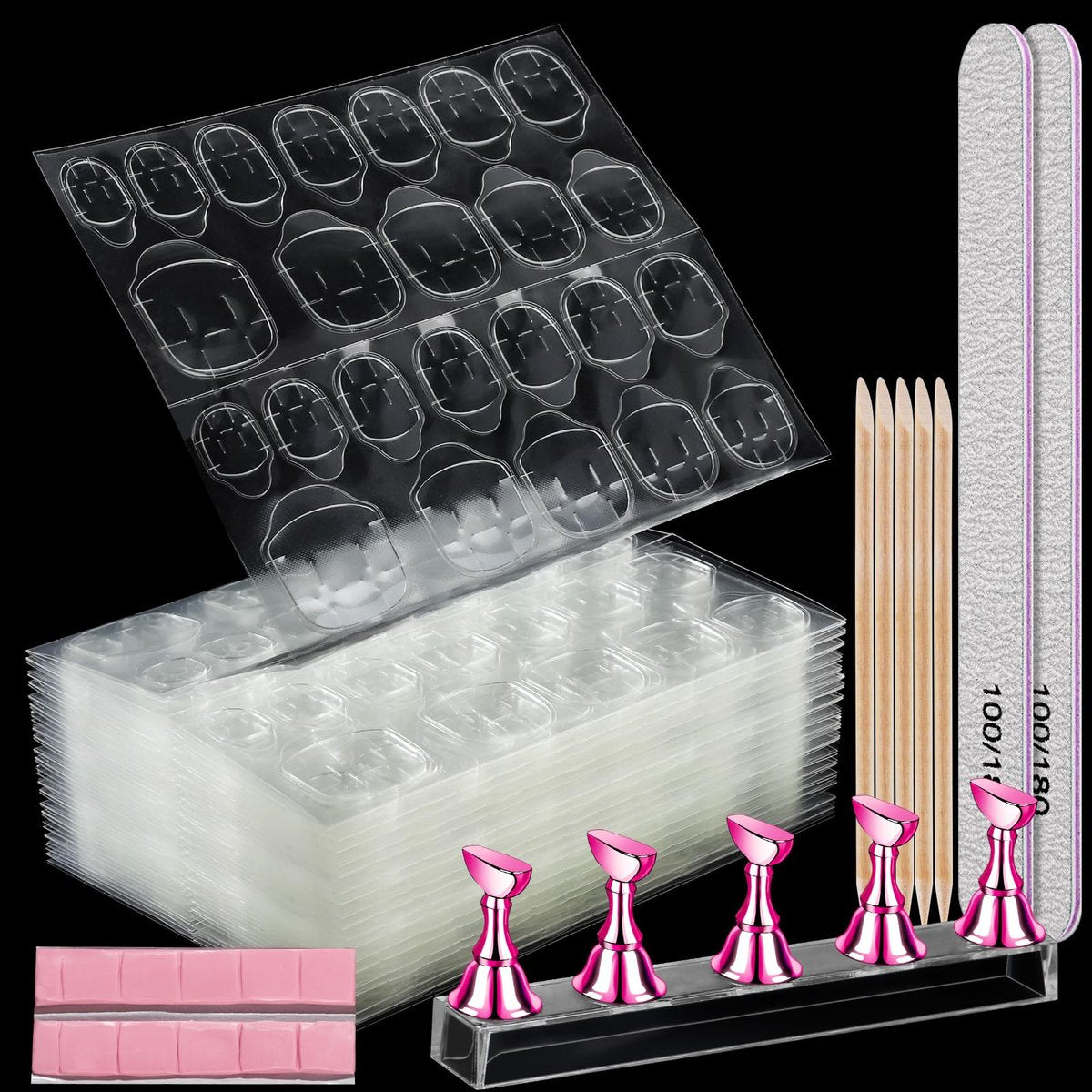 Teenitor 20 Blatt Nagelklebepads mit Ständer für Press-On-Nägel, doppelseitige Klebeaufkleber, Haftetiketten für Nägel mit Feile