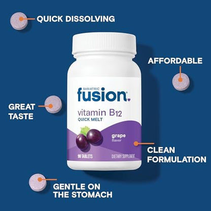 Bariatric Fusion Vitamin B12 1000 µg Sublingual-Schmelztabletten | Traubengeschmack | Vitamin B12 zum Zergehenlassen unter der Zunge mit Folsäure | Zuckerfrei | Methylcobalamin | 90 Stück