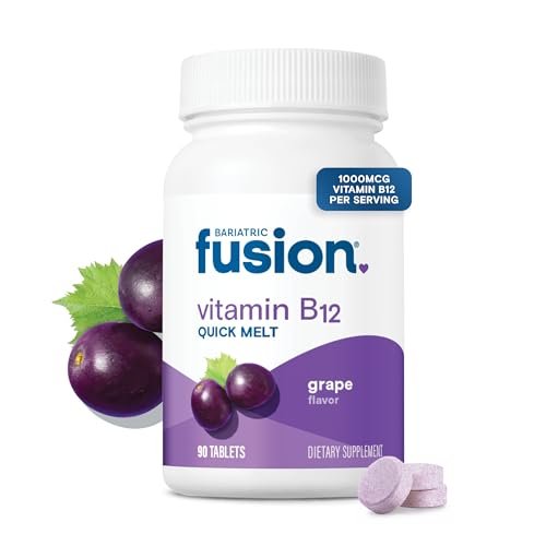 Bariatric Fusion Vitamin B12 1000 µg Sublingual-Schmelztabletten | Traubengeschmack | Vitamin B12 zum Zergehenlassen unter der Zunge mit Folsäure | Zuckerfrei | Methylcobalamin | 90 Stück