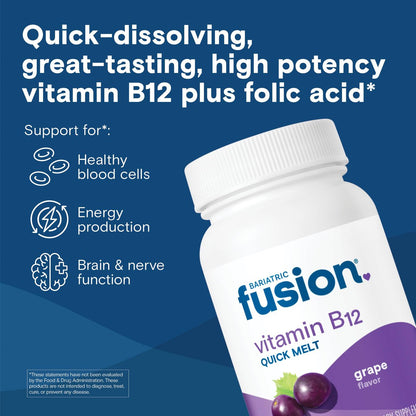 Bariatric Fusion Vitamin B12 1000 µg Sublingual-Schmelztabletten | Traubengeschmack | Vitamin B12 zum Zergehenlassen unter der Zunge mit Folsäure | Zuckerfrei | Methylcobalamin | 90 Stück