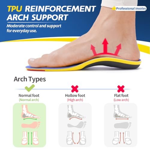 TANSTC Einlagen bei Plantarfasziitis für Männer und Frauen – Mittlere Fußgewölbeunterstützung, Stoßdämpfung, Schmerzlinderung bei Plattfüßen, für Arbeitsschuhe, XL (Herren 10-12 / Damen 12-14)