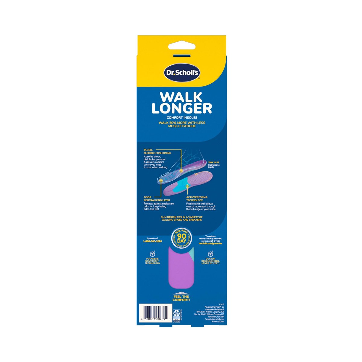 Dr. Scholl's Walk Longer Einlegesohlen für Damen - Bequeme Plüsch-Schaumstoffpolsterung für Gehen, Wandern und Stehen mit Fußgewölbestütze - 50% länger gehen ohne Muskelermüdung