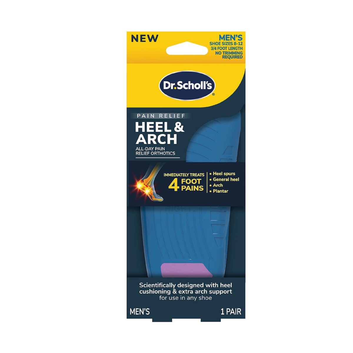 Dr. Scholl's® Fersen- und Fußgewölbe-Orthopädie-Einlagen für Herren, Gr. 8-12, 1 Paar, 3/4-Länge