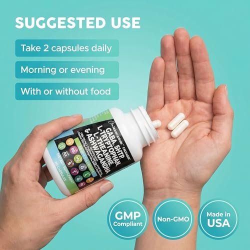 Clean Nutraceuticals GABA 750 mg, 5-HTP 200 mg, L-Tryptophan 500 mg, L-Theanin 200 mg, Ashwagandha, SAM-e, L-Glycin – Stimmungsunterstützung für Frauen und Männer mit L-Tyrosin