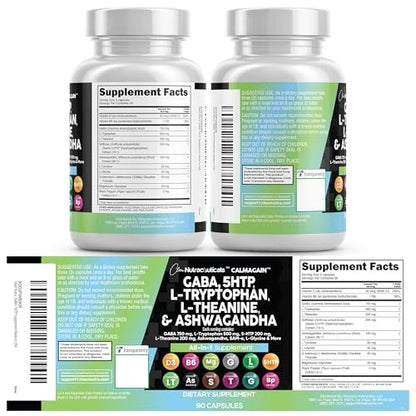Clean Nutraceuticals GABA 750 mg, 5-HTP 200 mg, L-Tryptophan 500 mg, L-Theanin 200 mg, Ashwagandha, SAM-e, L-Glycin – Stimmungsunterstützung für Frauen und Männer mit L-Tyrosin