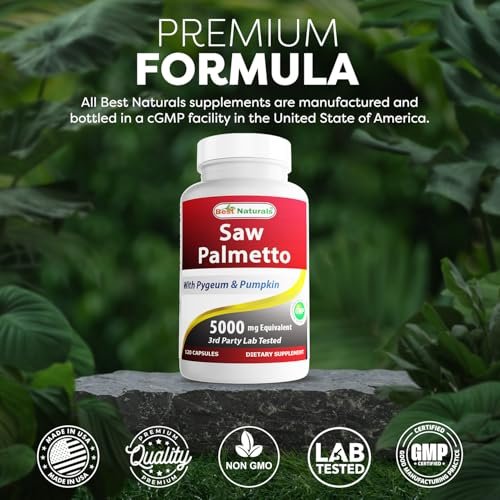 Best Naturals Sägepalme 10:1 Extrakt Prostatakomplex für Männer – 120 Kapseln – Mit Pygeum Rinde 4:1 Extrakt und Kürbiskernpulver