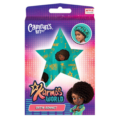 Camryn's BFF Karma's World Teal Satin Bonnet mit Zitaten – Polyester-Mischung