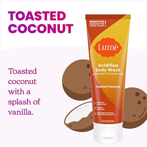 Lume Acidified Body Wash – 24-Stunden-Geruchskontrolle – Entfernt Gerüche besser als Seife – Feuchtigkeitsspendende Formel – Ohne SLS oder Parabene – Von Gynäkologen entwickelt – 8,5 Unzen (Toasted Coconut)