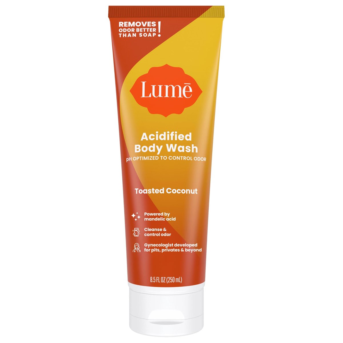 Lume Acidified Body Wash – 24-Stunden-Geruchskontrolle – Entfernt Gerüche besser als Seife – Feuchtigkeitsspendende Formel – Ohne SLS oder Parabene – Von Gynäkologen entwickelt – 8,5 Unzen (Toasted Coconut)