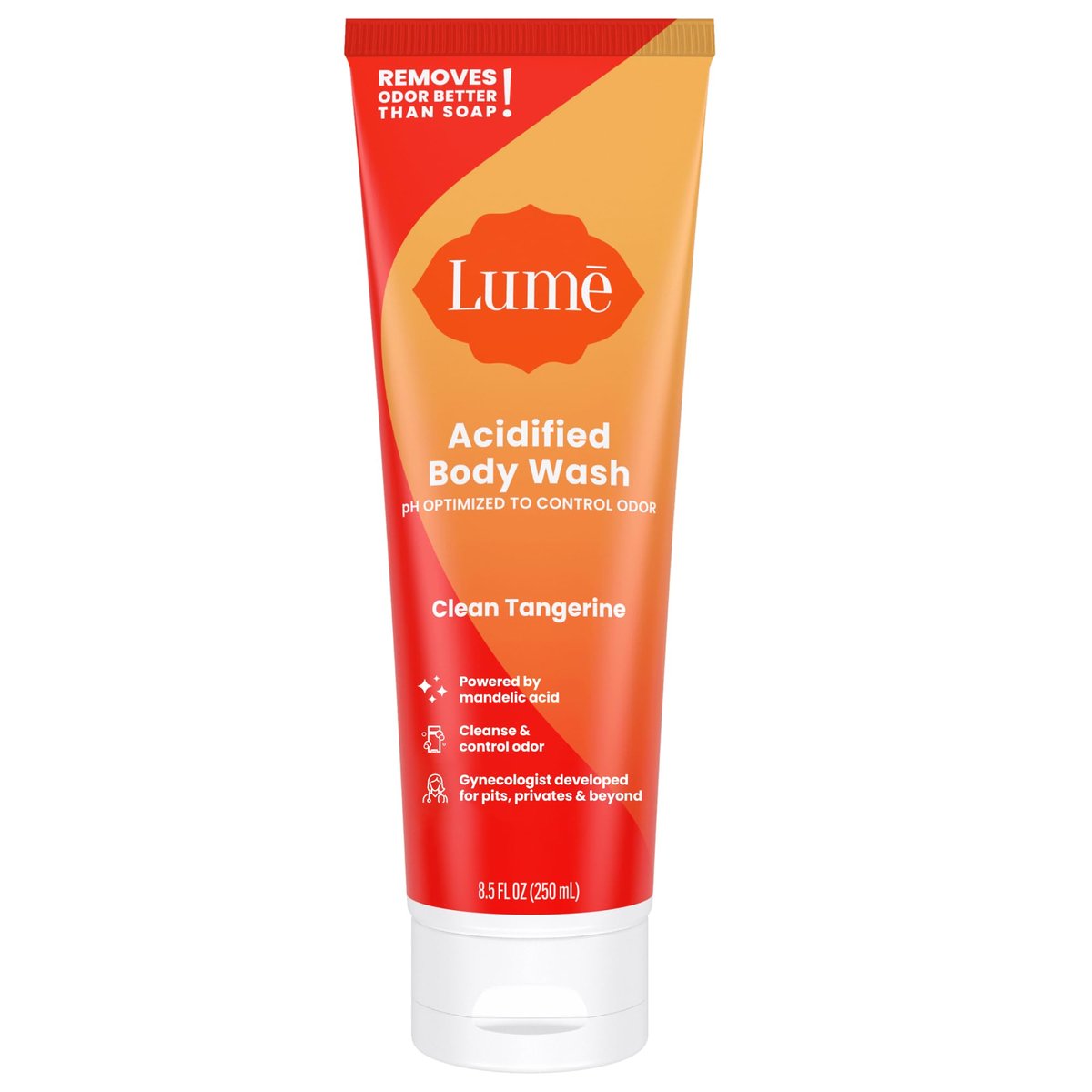 Lume Acidified Body Wash – 24h Geruchskontrolle – Entfernt Gerüche besser als Seife – Feuchtigkeitsspendend – SLS-frei, parabenfrei – Für empfindliche Haut geeignet – 240 ml (Clean Tangerine)