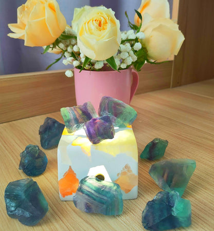 Luckeeper 1 Pfund Rohe Kristalle Bulk Regenbogen-Fluorit-Heilsteine zum Trommeln, Drahtwickeln, Wicca-Reiki, Meditation