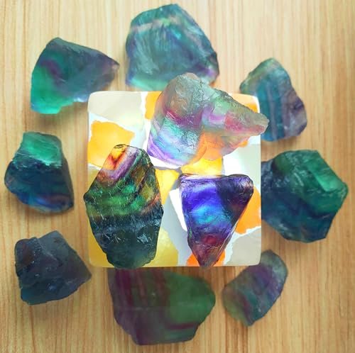 Luckeeper 1 Pfund Rohe Kristalle Bulk Regenbogen-Fluorit-Heilsteine zum Trommeln, Drahtwickeln, Wicca-Reiki, Meditation