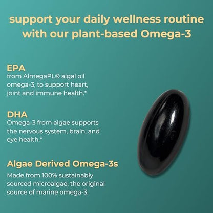 Iwi Omega-3 Essential, 30 Softgels (30 Portionen), Pflanzliches Algen-Omega-3 mit EPA + DHA, Nahrungsergänzungsmittel für Gehirn, Herz & Immunsystem, Alternative zu Krill- & Fischöl, Kein fischiger Nachgeschmack