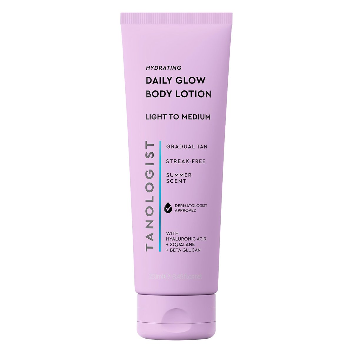 Tanologist Hydrating Daily Glow Body Lotion - Hell/Mittel, aufbaubare & übertragungsfeste Selbstbräunungslotion, Sommerduft, natürlich nicht orange, hält 7 Tage, vegane Clean-Formel, 250 ml
