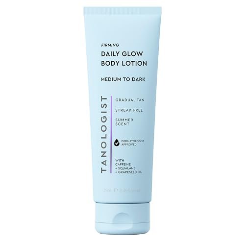 Tanologist Firming Daily Glow Body Lotion – Mittel/Dunkel, Selbstbräuner mit Sofortwirkung, übertragungssicher, natürlicher Teint ohne Orange, 7 Tage Halt, vegane Formel, 250 ml