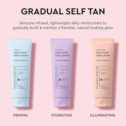 Tanologist Firming Daily Glow Body Lotion – Mittel/Dunkel, Selbstbräuner mit Sofortwirkung, übertragungssicher, natürlicher Teint ohne Orange, 7 Tage Halt, vegane Formel, 250 ml