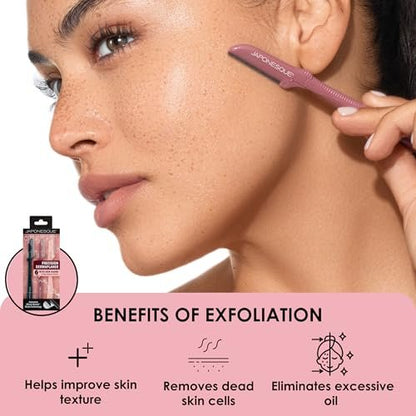 JAPONESQUE Präzisions-Dermaplaner für das Gesicht – 2er-Pack mit 6 Klingen, Rasierer für Augenbrauen und Gesichtsbehaarung für Damen und Herren, 2er-Pack, 6 Stück