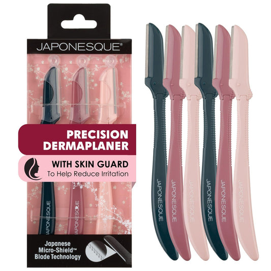 JAPONESQUE Präzisions-Dermaplaner für das Gesicht – 2er-Pack mit 6 Klingen, Rasierer für Augenbrauen und Gesichtsbehaarung für Damen und Herren, 2er-Pack, 6 Stück