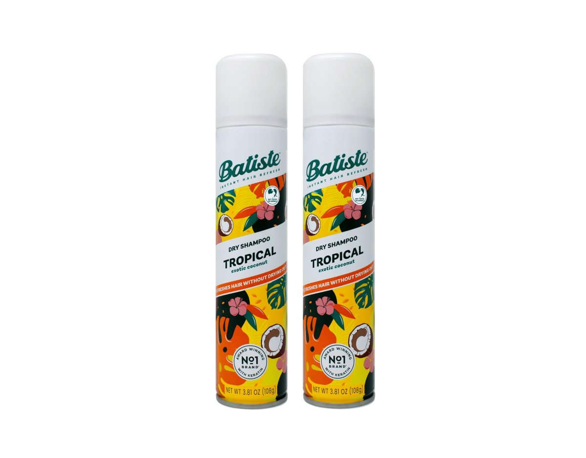 Batiste Trockenshampoo, Tropical Duft, 2er-Pack (2 x 200 ml) – Erfrischt das Haar und absorbiert Öl zwischen den Haarwäschen, wasserfreies Shampoo für mehr Textur und Volumen