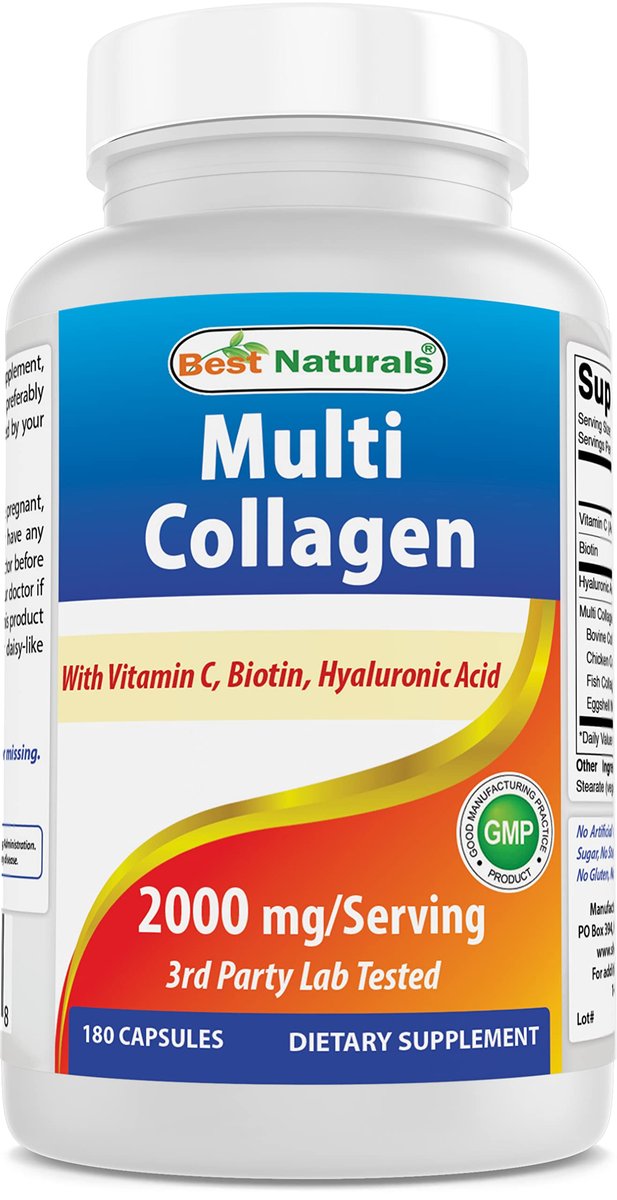 Best Naturals Multi Collagen Kapseln 2000mg für Frauen & Männer - Hydrolysierte Kollagenpeptide für Haut, Haare und Nägel mit Typen I II III V X, Biotin, Hyaluronsäure & Vitamin C