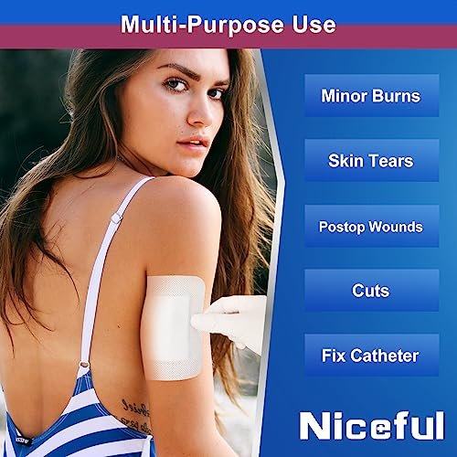 Niceful 50er-Pack Klebeverband mit Gaze 10x10 cm, wasserabweisende Wundauflage, steril & saugfähig, medizinische Klebepads, Erste-Hilfe-Pads FSA-berechtigt