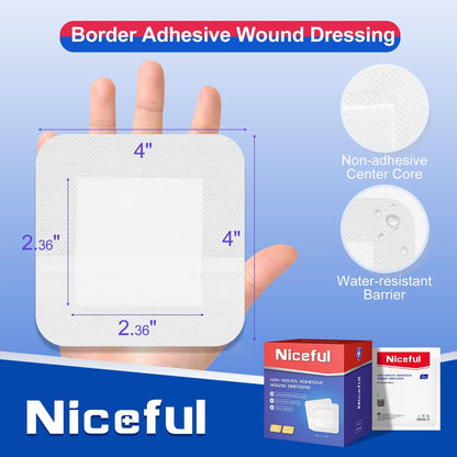 Niceful 50er-Pack Klebeverband mit Gaze 10x10 cm, wasserabweisende Wundauflage, steril & saugfähig, medizinische Klebepads, Erste-Hilfe-Pads FSA-berechtigt