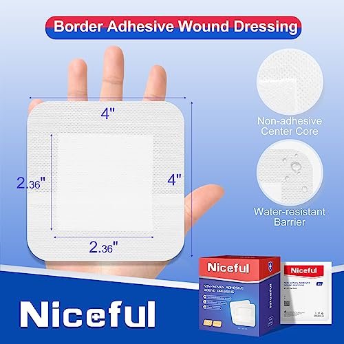 Niceful 50er-Pack Klebeverband mit Gaze 10x10 cm, wasserabweisende Wundauflage, steril & saugfähig, medizinische Klebepads, Erste-Hilfe-Pads FSA-berechtigt
