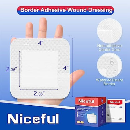 Niceful 50er-Pack Klebeverband mit Gaze 10x10 cm, wasserabweisende Wundauflage, steril & saugfähig, medizinische Klebepads, Erste-Hilfe-Pads FSA-berechtigt