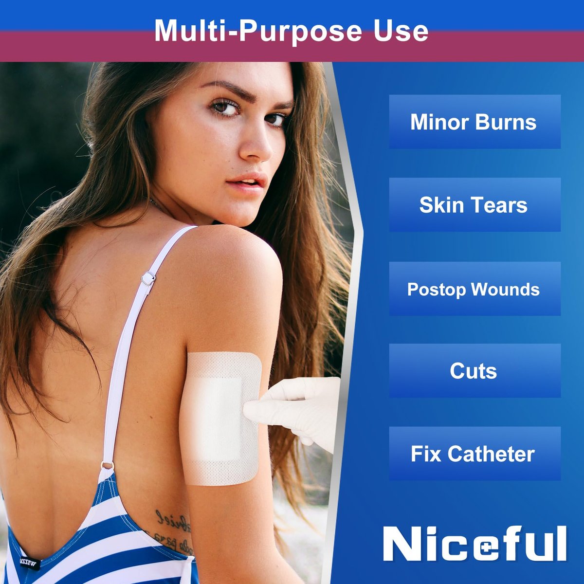 Niceful 50er-Pack Klebeverband mit Gaze 10x10 cm, wasserabweisende Wundauflage, steril & saugfähig, medizinische Klebepads, Erste-Hilfe-Pads FSA-berechtigt