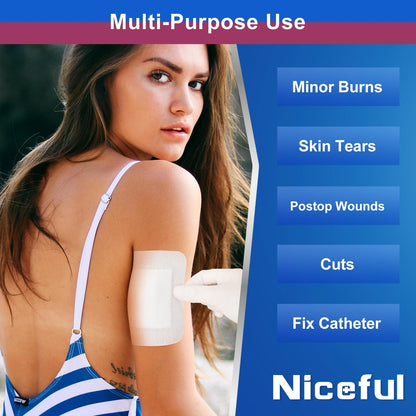 Niceful 50er-Pack Klebeverband mit Gaze 10x10 cm, wasserabweisende Wundauflage, steril & saugfähig, medizinische Klebepads, Erste-Hilfe-Pads FSA-berechtigt