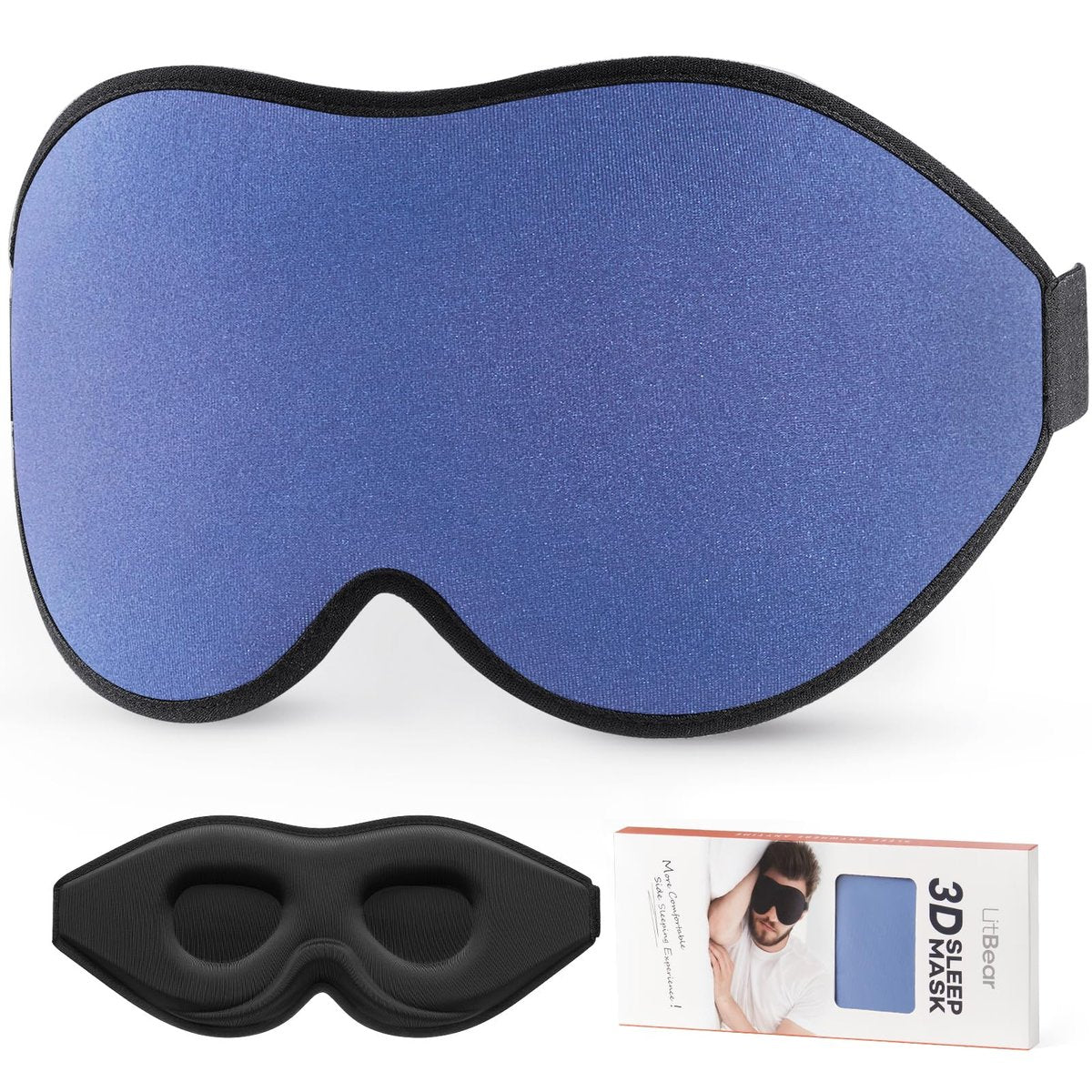 LitBear Schlafmaske – Lichtblockierende Augenmaske für Frauen und Männer, Seiten- und Rückenschläfer, 3D-Komfortmaske mit verstellbarem Band für Reisen
