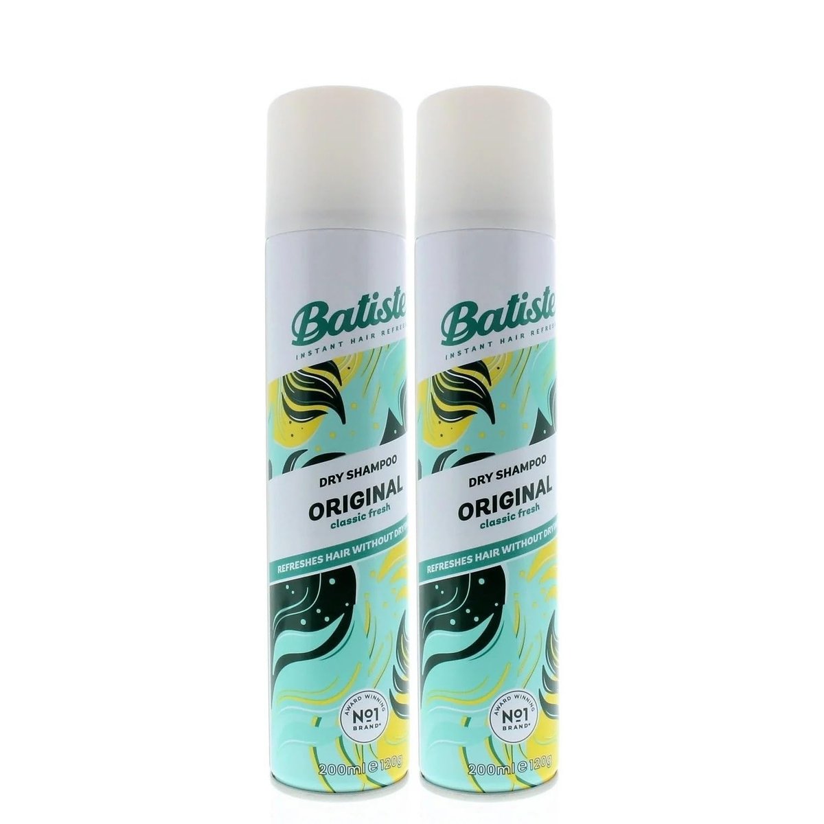 Batiste Trockenshampoo Original Duft – Erfrischt das Haar und absorbiert Öl zwischen den Haarwäschen, wasserloses Shampoo für mehr Textur und Volumen, 200 ml Flasche, Weiß (2er-Pack)
