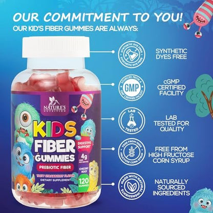 Ballaststoff-Gummis für Kinder - 4g pro Portion - Tägliches Ballaststoff-Gummi-Supplement für Kinder - Lösliche Inulin-Präbiotikum-Gummis für Verdauungsgesundheit - Pflanzliche Unterstützung für Regelmäßigkeit & Verdauung - 120 Gummis