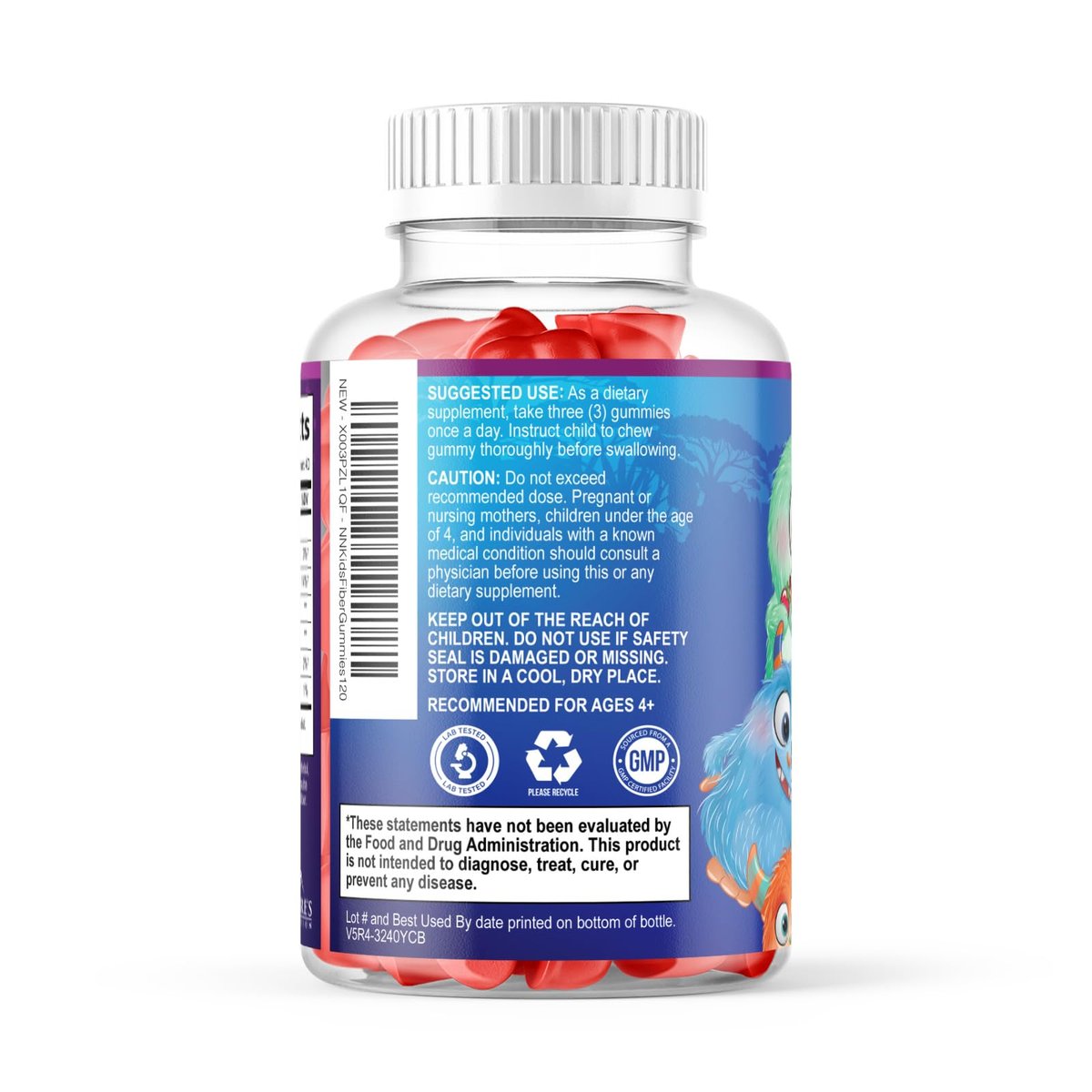 Ballaststoff-Gummis für Kinder - 4g pro Portion - Tägliches Ballaststoff-Gummi-Supplement für Kinder - Lösliche Inulin-Präbiotikum-Gummis für Verdauungsgesundheit - Pflanzliche Unterstützung für Regelmäßigkeit & Verdauung - 120 Gummis