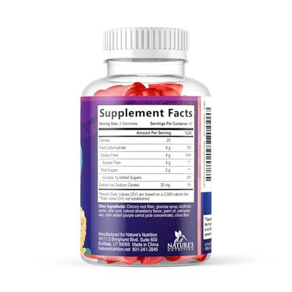 Ballaststoff-Gummis für Kinder - 4g pro Portion - Tägliches Ballaststoff-Gummi-Supplement für Kinder - Lösliche Inulin-Präbiotikum-Gummis für Verdauungsgesundheit - Pflanzliche Unterstützung für Regelmäßigkeit & Verdauung - 120 Gummis