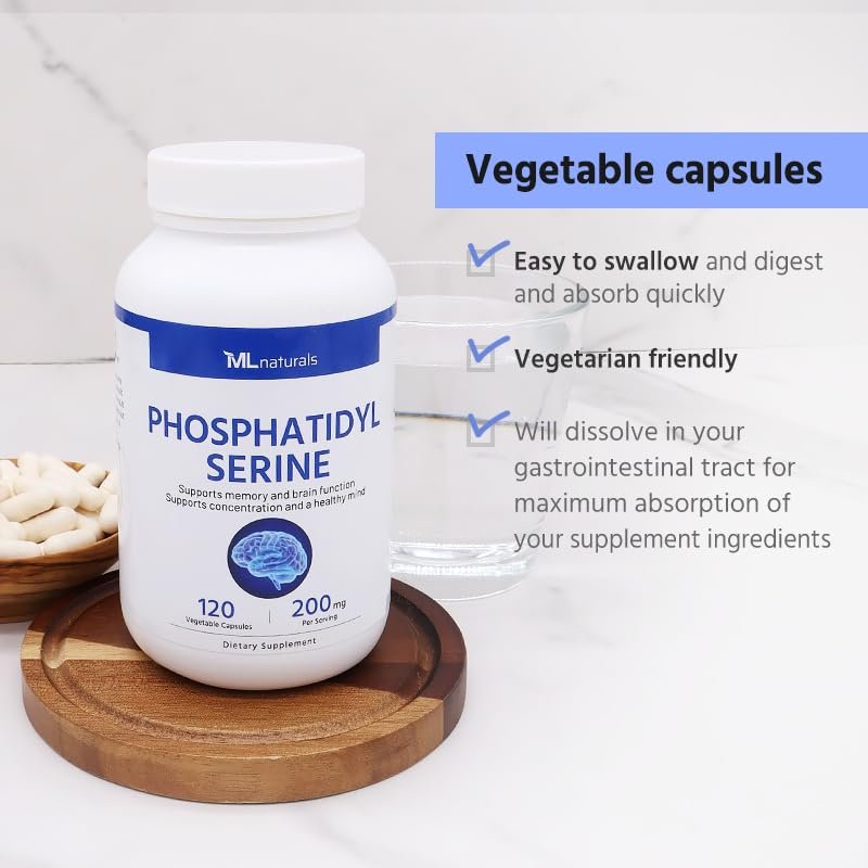 ML Naturals Phosphatidyl Serin 200 mg (pro Portion) – 120 pflanzliche Kapseln – Non-GMO – Unterstützt Gedächtnis & Gehirnfunktion
