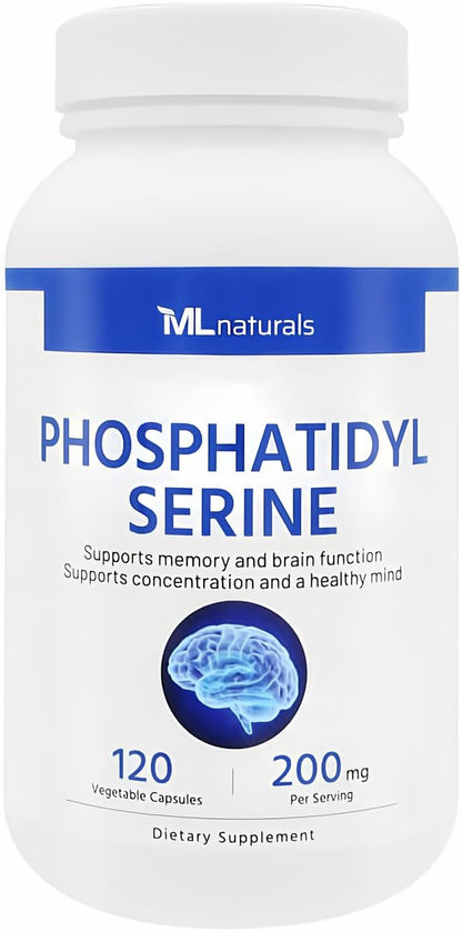 ML Naturals Phosphatidyl Serin 200 mg (pro Portion) – 120 pflanzliche Kapseln – Non-GMO – Unterstützt Gedächtnis & Gehirnfunktion