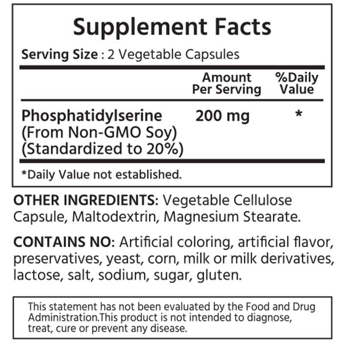 ML Naturals Phosphatidyl Serin 200 mg (pro Portion) – 120 pflanzliche Kapseln – Non-GMO – Unterstützt Gedächtnis & Gehirnfunktion